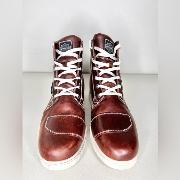 Harley Davidson Steinman 7 Waterproof Hi Top Sneakers Brown Leather Size 10.5 - Picture 3 of 7